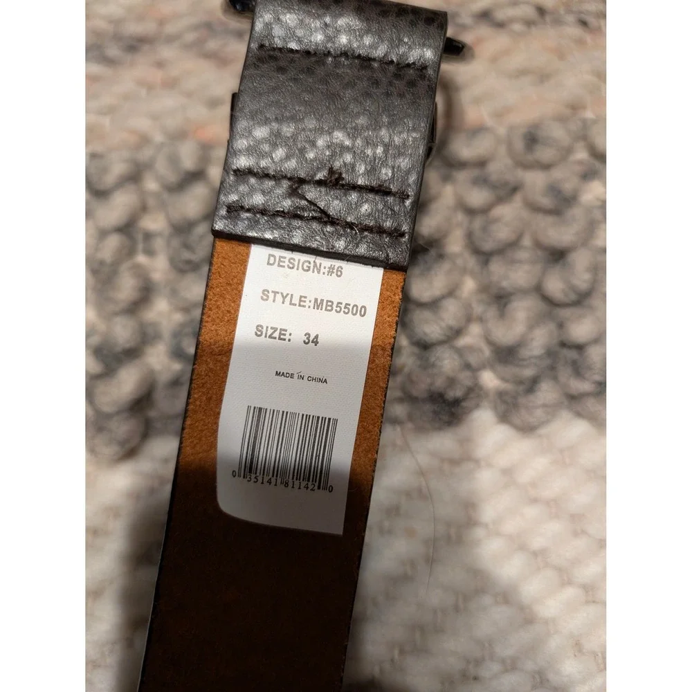 Mens Genuine Leather Belt Brown Pebble Grain Gunmetal Buckle Size 34